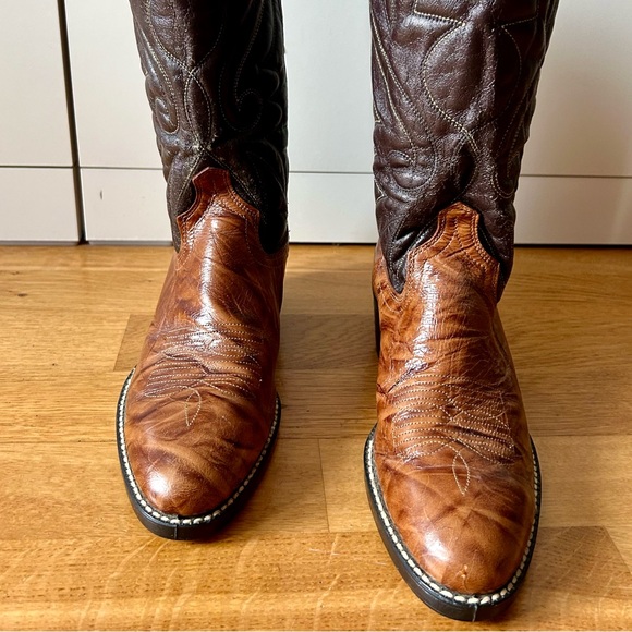 Vintage Brown & Tan Leather Cowboy Boots - Picture 3 of 10